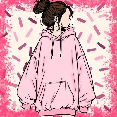 realistic girl with a oversized sweatshirt on and a bun