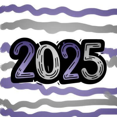 one line scrawled numbers sketch design “2025”