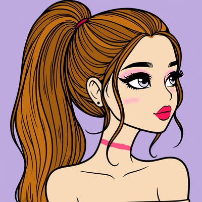 a beautiful and realistic girl with a high pony tail