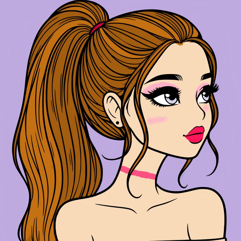 a beautiful and realistic girl with a high pony tail