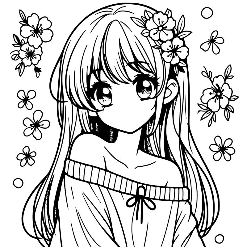 pretty anime girl with show shoulder shirt