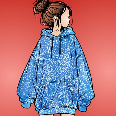 realistic girl with a oversized sweatshirt on and a bun
