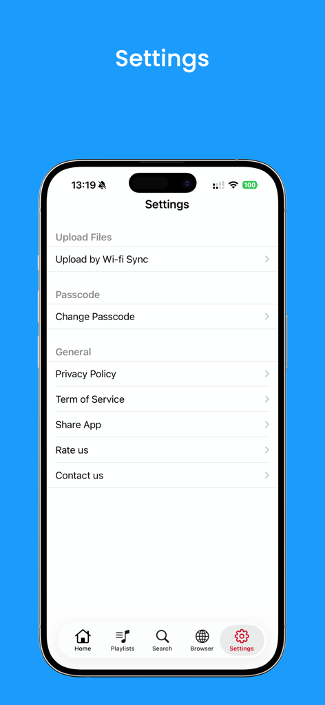 Videos Locker - Settings interface of Videos Locker app showing options for passcode and wifi upload