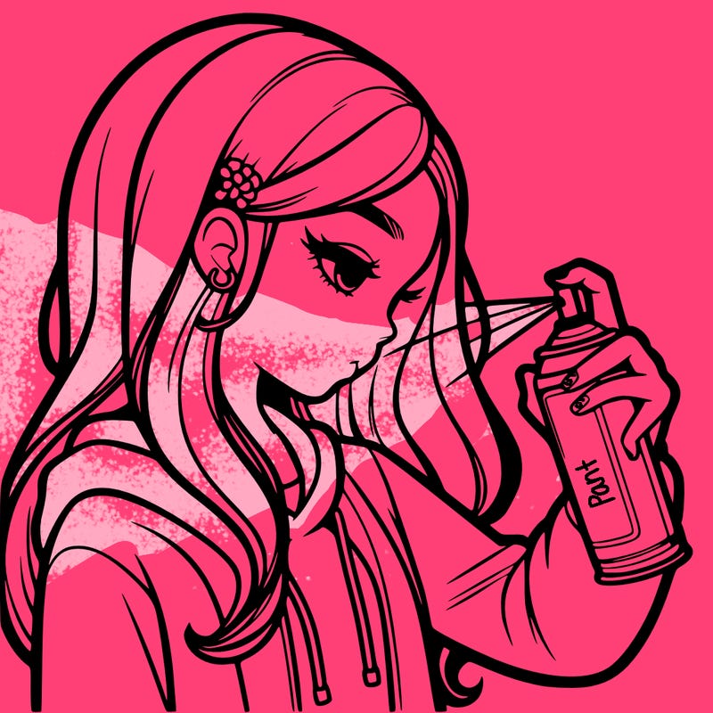a realistic girl spray painting