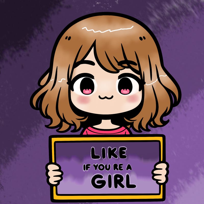 a cute girl holding a sign that says like if you’re a girl