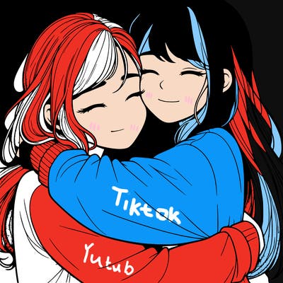 realistic two girls hugging