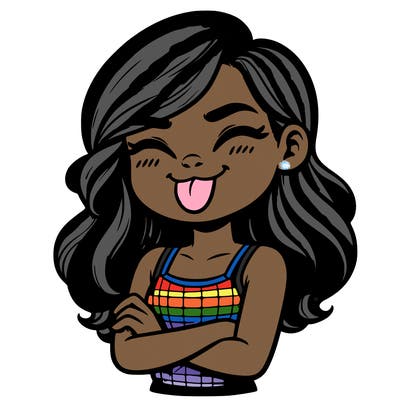 realistic girl crossing her arms and wearing a tank top with her tongue held out she has long hair