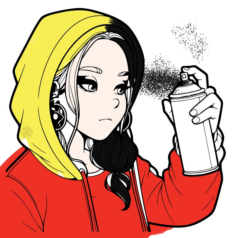 a realistic girl, spray painting