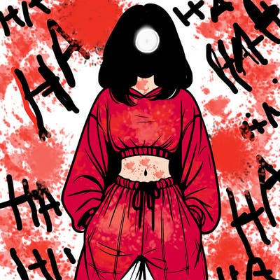 realistic girl faceless with baggy pants and a crop top