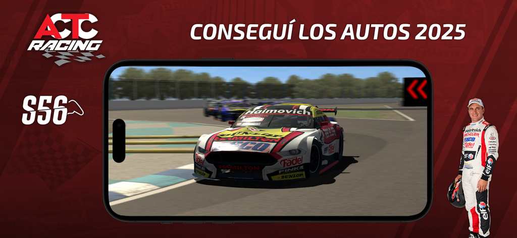 ACTC Racing - ACTC Racing mobile simulator showing a Turismo Carretera car on the track and a racing pilot