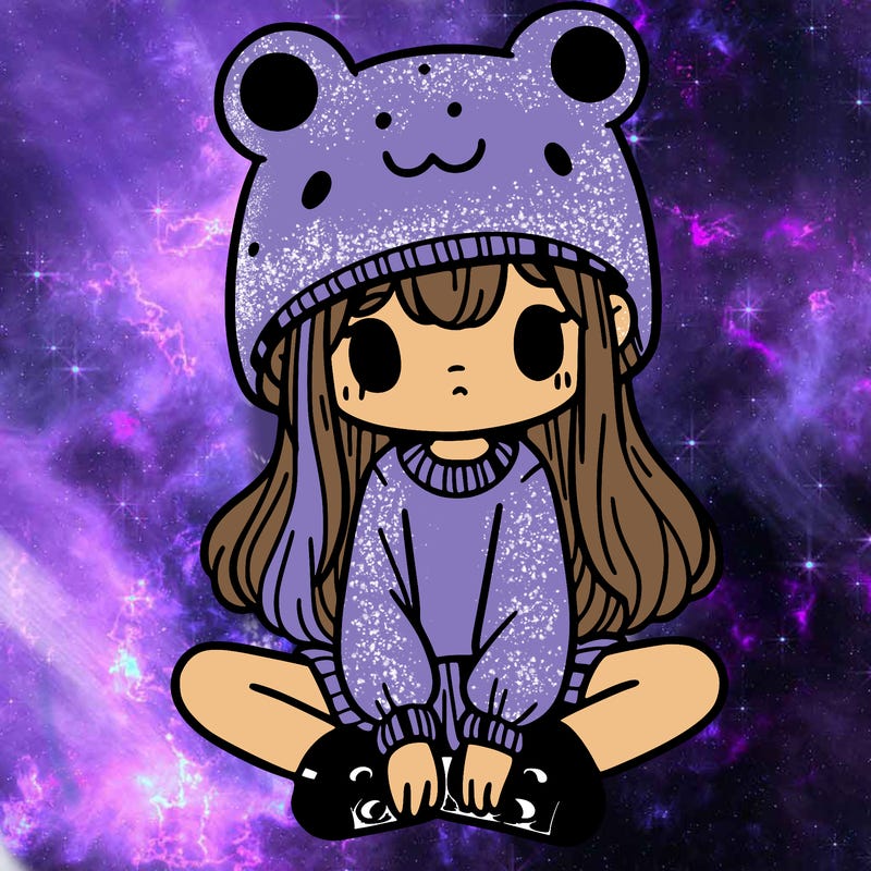 a girl wearing a frog hat and some frog socks