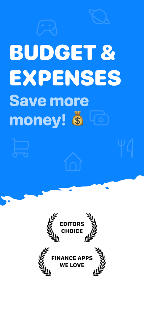 No Spend Tracker - Many - Promotional screen for Many app featuring budget and expense tracking with Editors Choice and Finance Apps We Love awards
