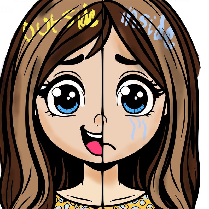 realistic, half happy, girl, realistic, half sad girl