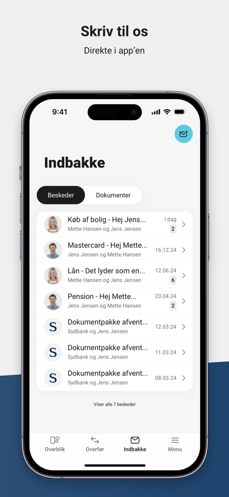 Sydbanks Mobilbank Privat - Sydbanks Mobilbank Privat app inbox showing secure customer messages and banking documents