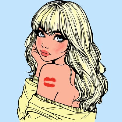 realistic girl with bangs looking over her shoulder