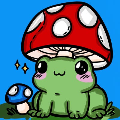 a cute frog with a mushroom hat