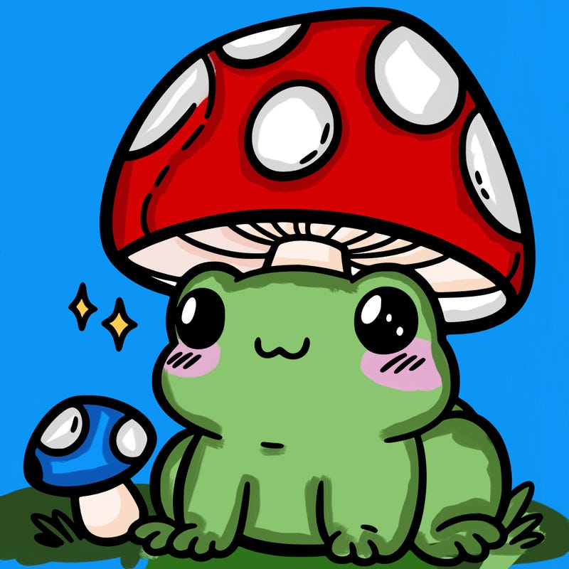 a cute frog with a mushroom hat