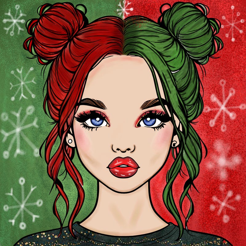realistic girl with two buns in hair and lips