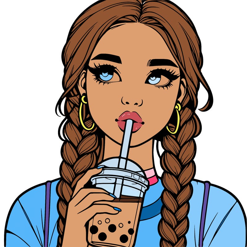 realistic girl with braided hair drinking boba