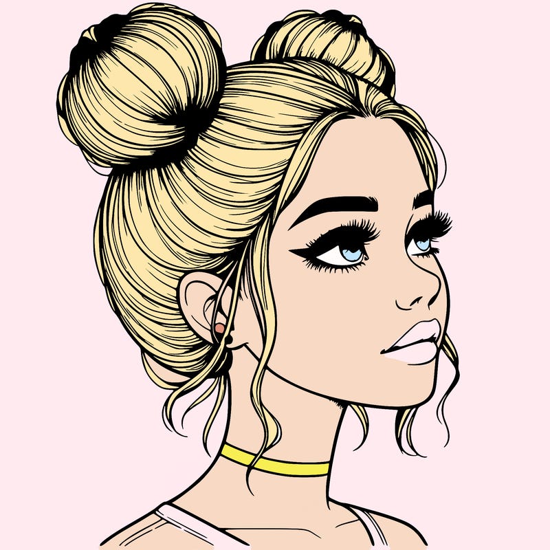 realistic girl with buns on the top of her head