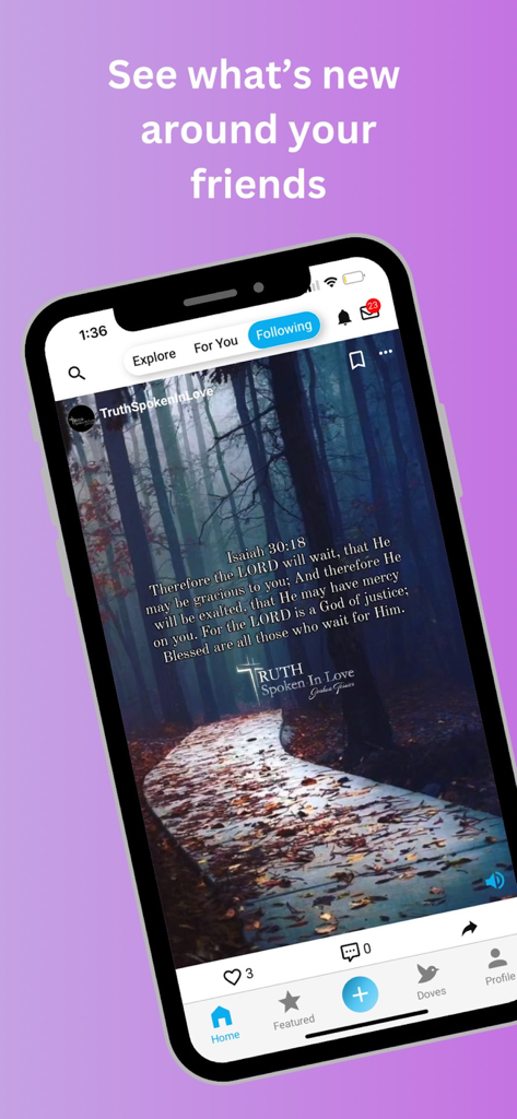 theWell Christian Social Media - A smartphone showing the following feed of theWell Christian Social Media app with a Bible verse post.