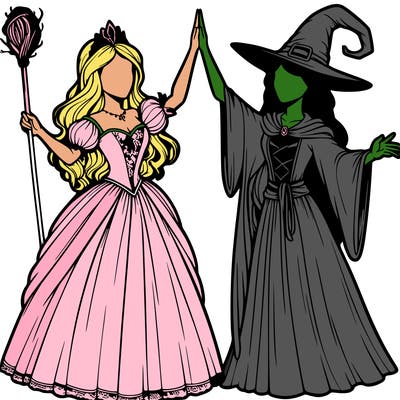detailed realistic split of a princess and a witch