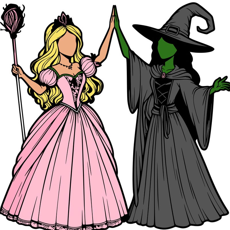 detailed realistic split of a princess and a witch