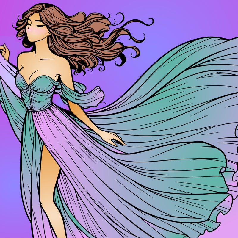 realistic woman in dress flowing the the wind