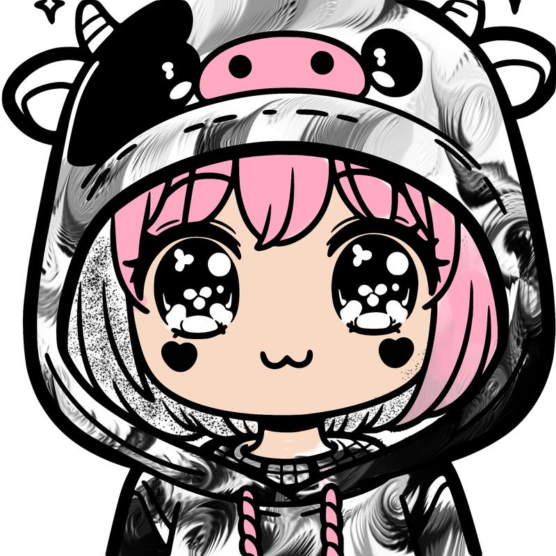 kawaii girl with cow hoodie