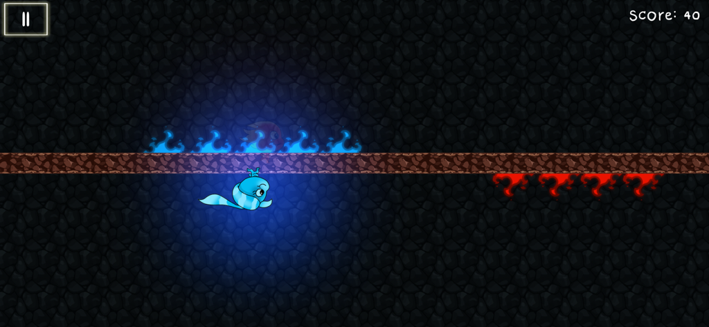 Fireboy and Watergirl: Escape - Gameplay di Fireboy and Watergirl Escape che mostra Watergirl mentre naviga in un livello di caverna oscura con ostacoli di fuoco