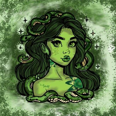 realistic girl with snakes as hair