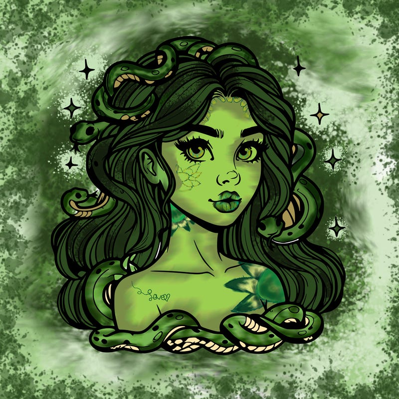 realistic girl with snakes as hair