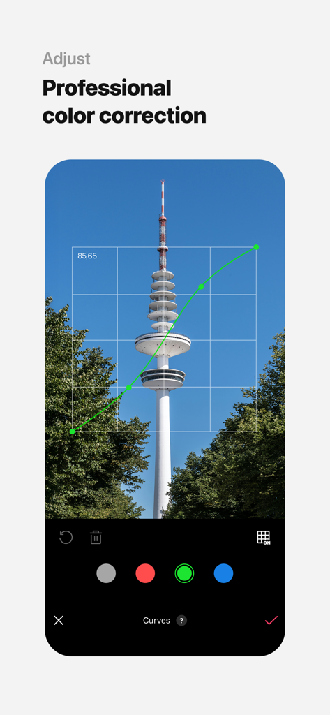 Correction colorimétrique professionnelle à l'aide de l'outil Courbes dans l'application d'édition photo EPIK.