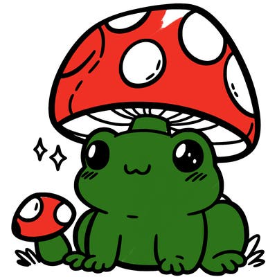 a cute frog with a mushroom hat