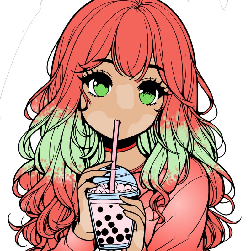 realistic girl drink a boba