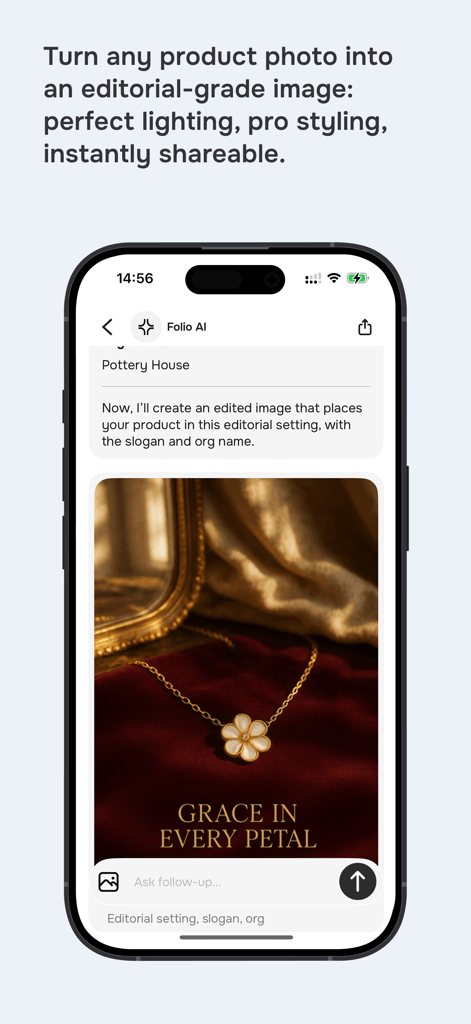 Folio AI - Professional editorial product image of a flower necklace created with Folio AI