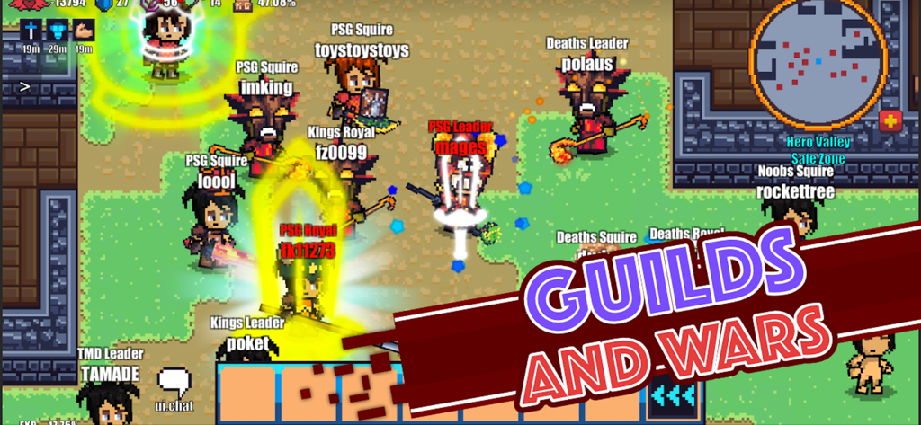 Pixel Knights Online - MMORPG - Multiple players engaged in a guild war in Pixel Knights Online MMORPG