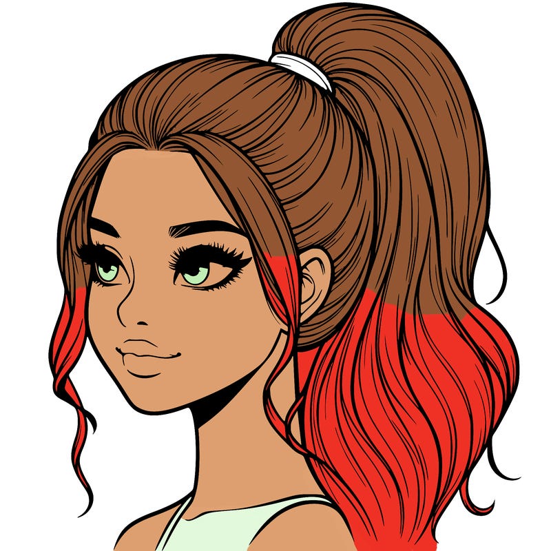realistic girl with a high ponytail