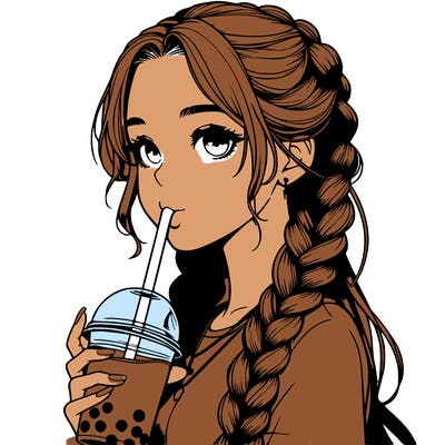realistic girl with braided hair drinking boba