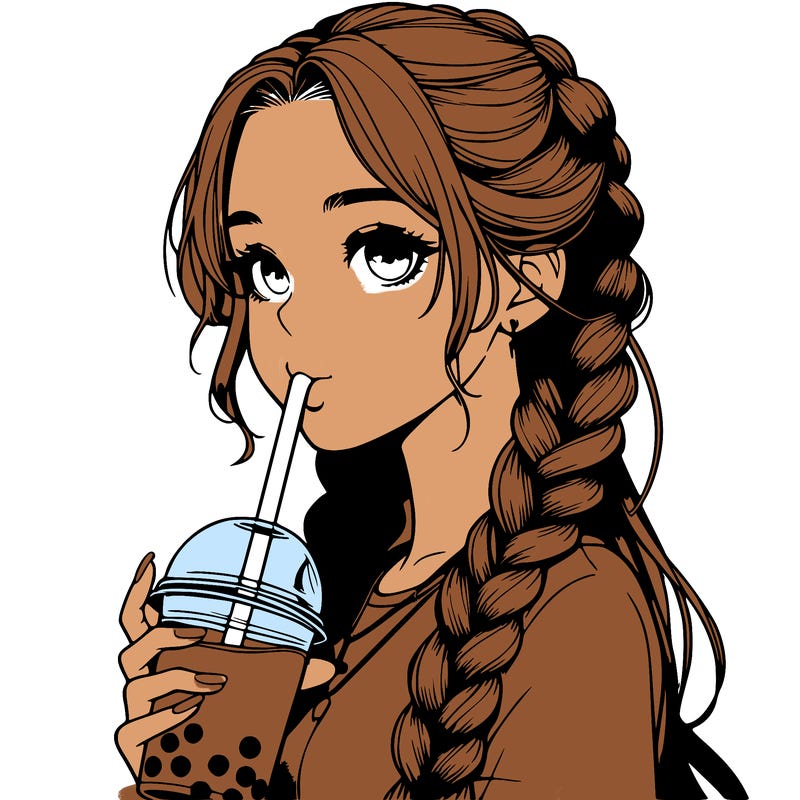 realistic girl with braided hair drinking boba