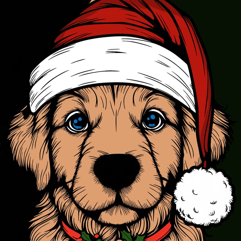 realistic dog with a christmas hat