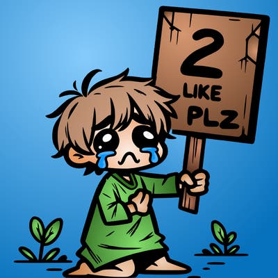 small poor toddler crying with sign that says 2 like plz