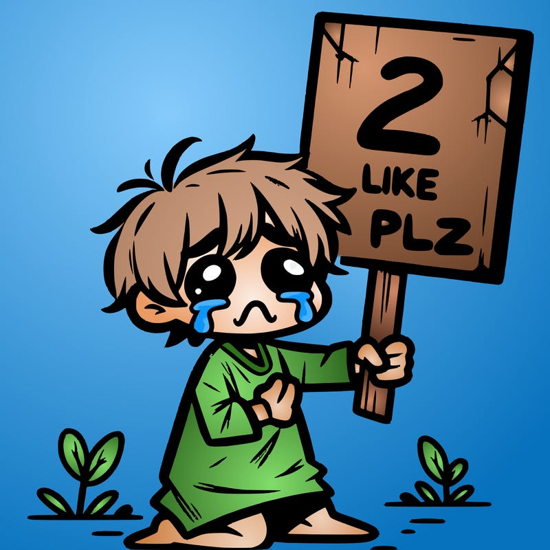 small poor toddler crying with sign that says 2 like plz