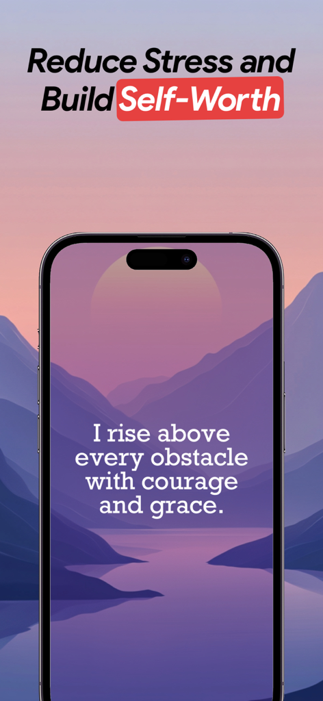 Positive Affirmations: Uplift - Daily affirmation quote about overcoming obstacles on a serene mountain background within the Uplift app