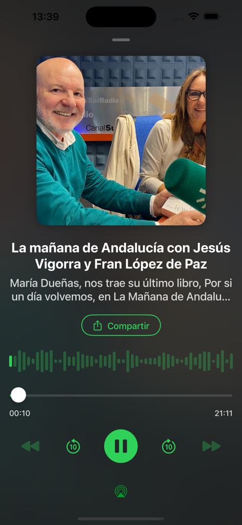 Canal Sur Radio app podcast player screen showing the program La Manana de Andalucia