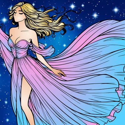 realistic woman in dress flowing the the wind