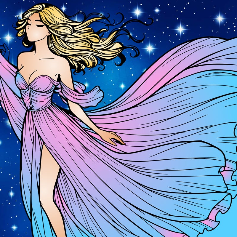 realistic woman in dress flowing the the wind