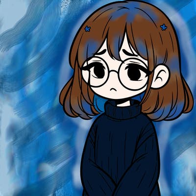 sad girl with glasses in a sweater