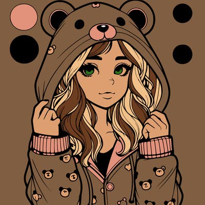 realistic girl in a animal pjs hoodie