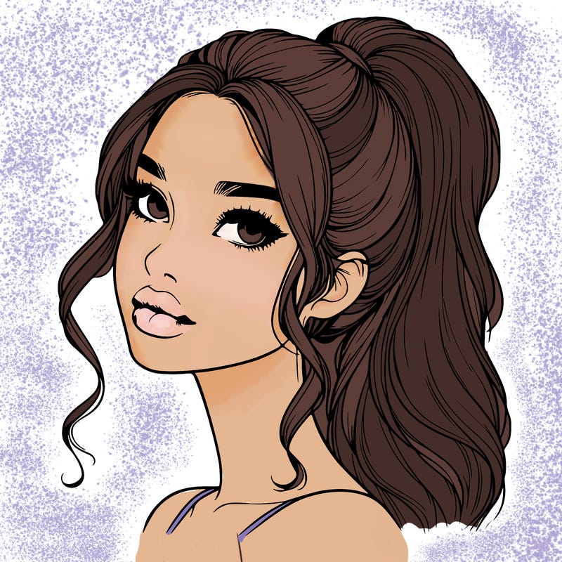 realistic girl with a ponytail on her hair and lips